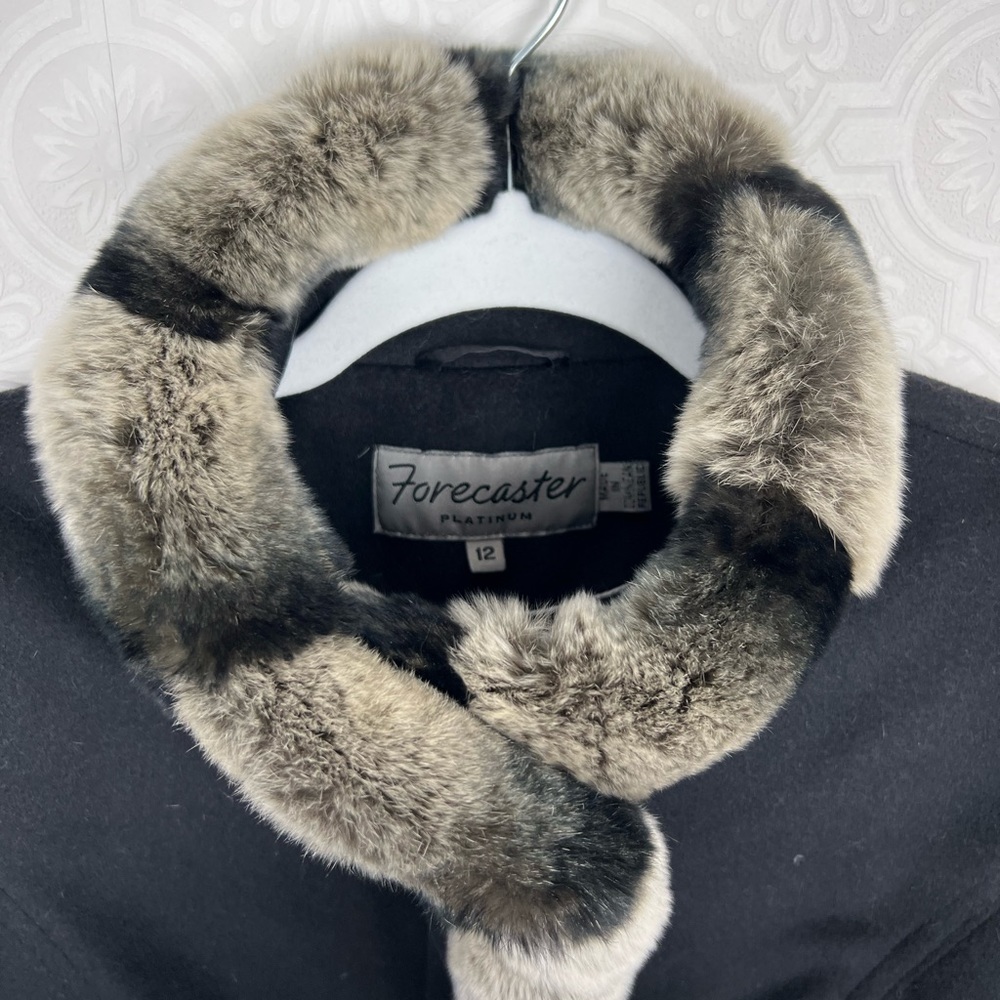 Forecaster Wool Rabbit Fur Platinum Black Coat Peacoat Classy Winter Warm - Picture 2 of 7